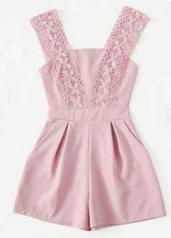 NWT Chic Lace pocketed pink dressy romper