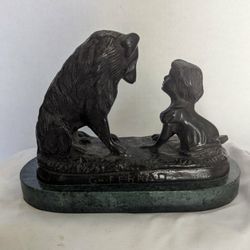 Vintage Signed Bronze Statue On A Marble Base 