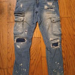 Grindhouse Cargo Denim Blue Jeans 👖 Hood Clothes Rapper Threads