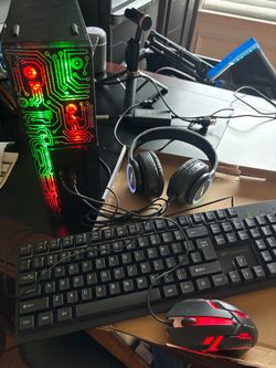 RGB Gaming PC Setup with Keyboard, Mouse & Headset