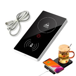 Coffee Mug Warmer Smart Cup Warmer for Office Desk, Upgrade Multifunction Electric Beverage Warmer Plate 2 in 1 Wireless Charger,USB Heating Coaster D