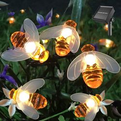 Solar String Lights 20LED Outdoor Waterproof Simulation Honey Bees Decor for Garden Xmas Decorations Warm White