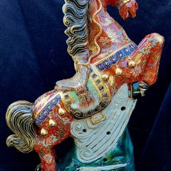 32" Tall Vintage Chinese Cloisonne Horse Statue