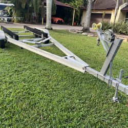 Aluminum Dual Axels Trailer Up To 26’ Boat. Registration. All Four New 14’ Tires, LED Lights. Ready To Load….