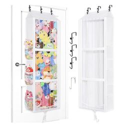 Toread Almacenamiento de animales de peluche sobre la puerta: cuerda elástica de fácil acceso, más de 70 juguetes suaves y ganchos ajustables sin daño