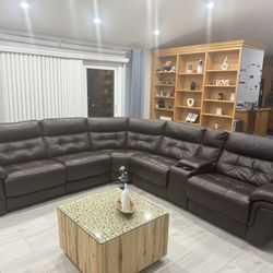 Leather electric 5-Seat Reclining Sectional