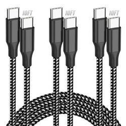 new USB C to USB C Cable, 3 Pack 10FT 60W Type C Nylon Braided Charger Cord Fast Charging for iPhone 17 16 15 Series iPad MacBook CarPlay and More (Bl