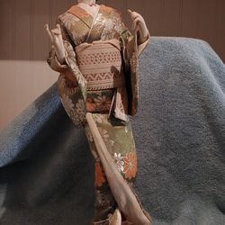 Vintage 16" Tall Japanese Geisha Girl Wearing A Kimono  Japanese Kimono Sandals On A Stand