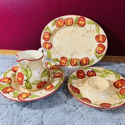 RARE 4 Ex Lg Ceramic Serving Pieces, Apple: Tabletops Lifestyles: Pitcher & Bowl, Chip &Dip, Platter