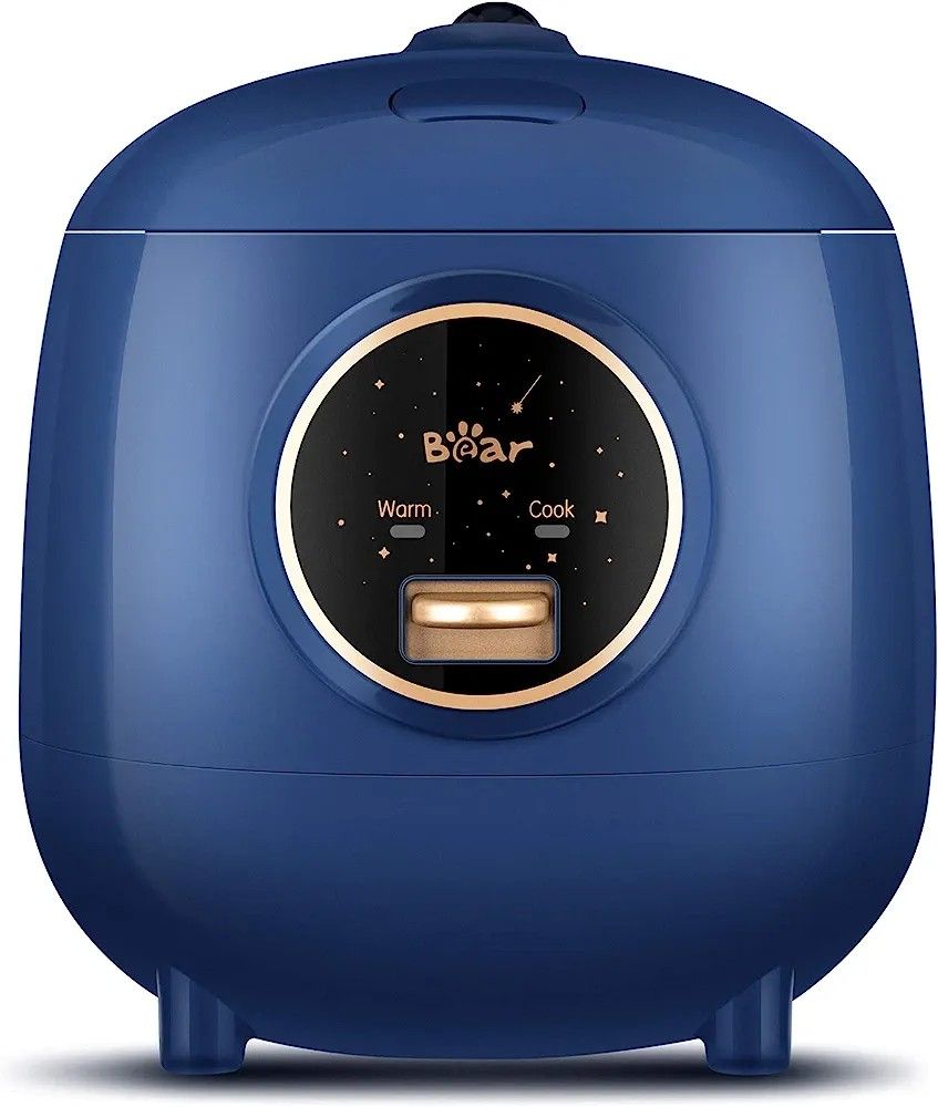 Bear Mini Rice Cooker 2 Cups Uncooked, 1.2L Portable Non-Stick Small Travel Rice Cooker, One Button to Cook and Keep Warm Function, Blue (Blue)