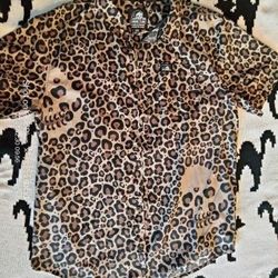 Lurking Class Leopard Print Button Up Shirt Size 2X
