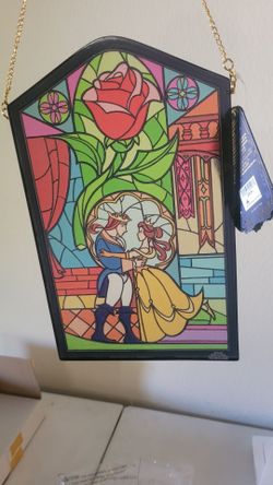 Disney Beauty And The Beast Stained glass window wall art.