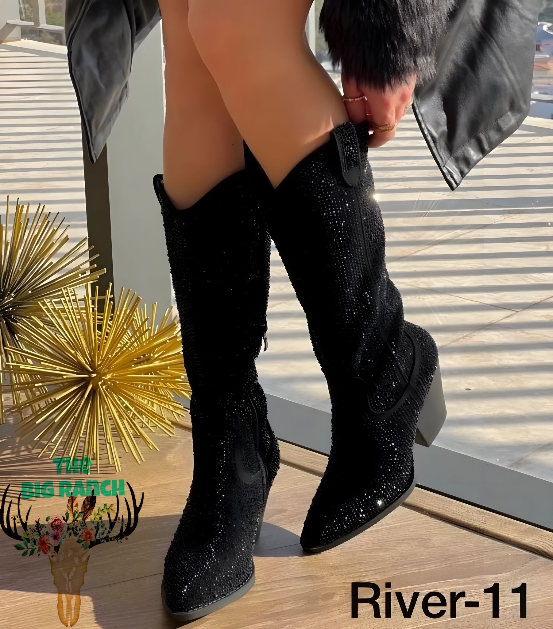 Black Rinhestone Cowgirl Boots