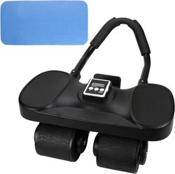 Home abdominal muscle roller with four-wheel stability, equipped with brake function and smartphone holder to reduce burden, silent home exercise for 