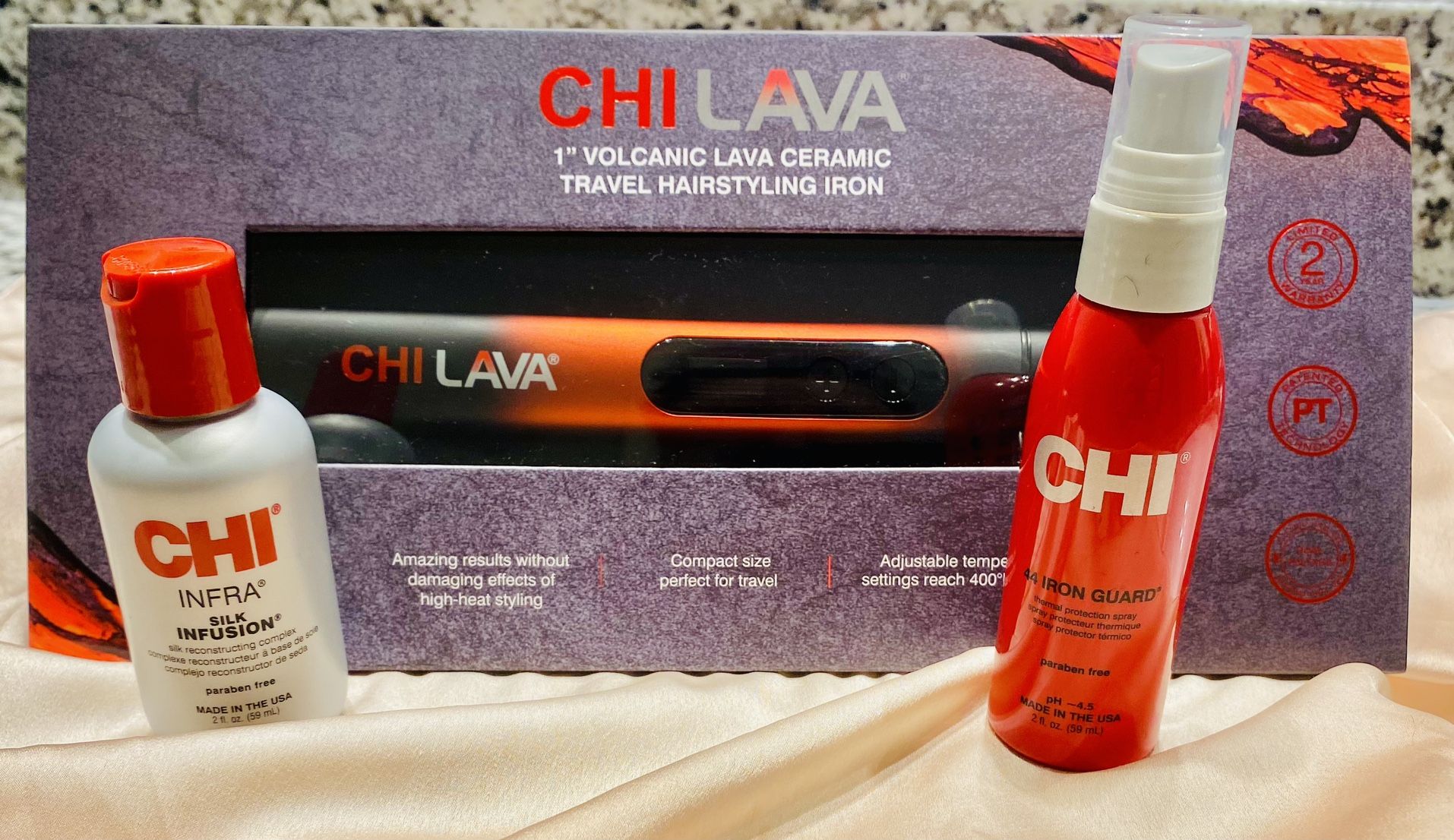 NWT Chi 1” Travel Size Volcanic Lava Styling Iron w/ Silk Infusion & Iron Guard $125 Value 