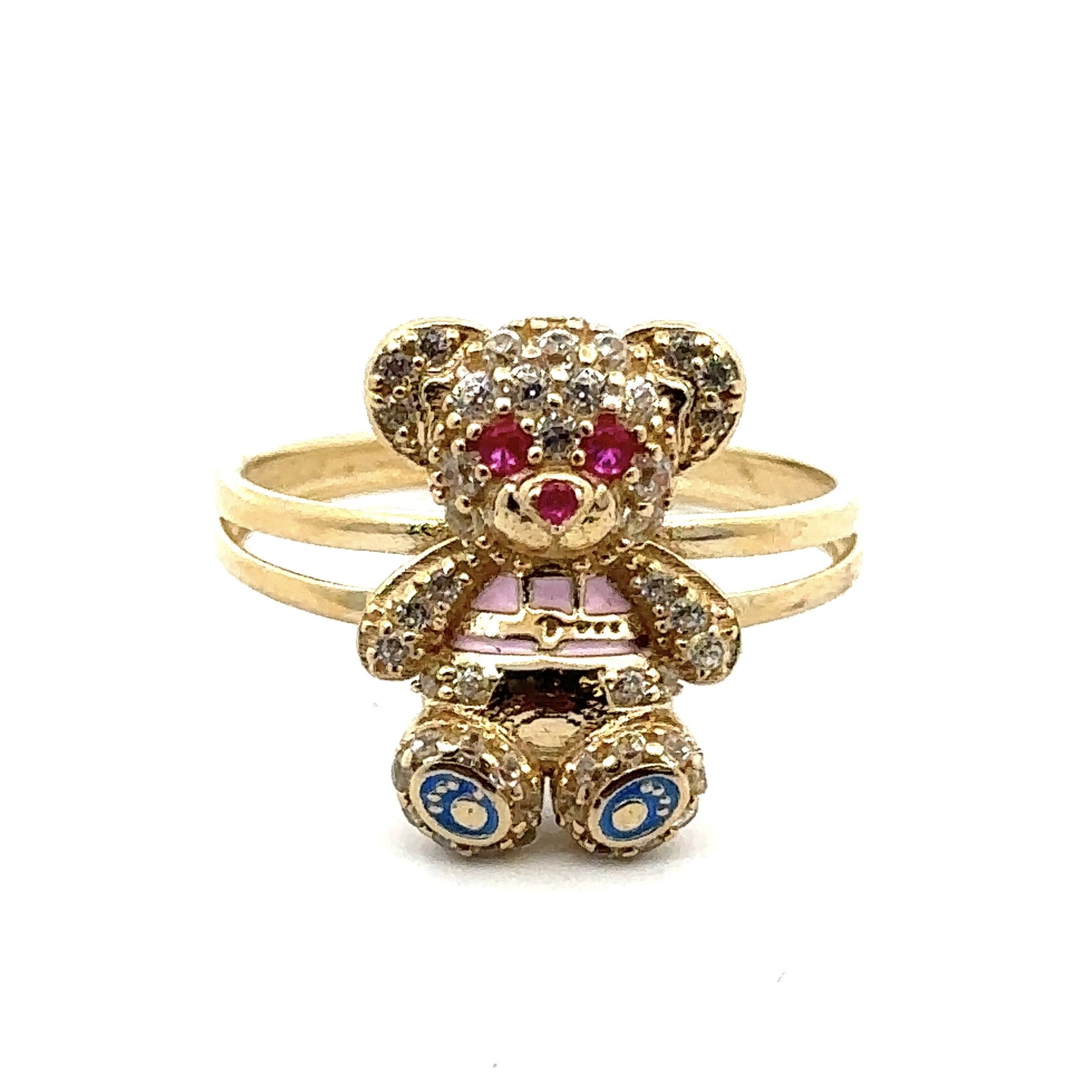 Woman’s Ladies 10k Yellow Gold CZ And Enamel Teddy Bear 🧸 Ring Size 7 GP3120512