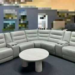 Aubrey 7-piece Leather Power Zero Gravity Reclining Sectional with Power Headrests