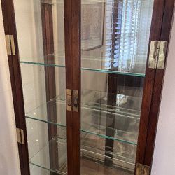 3 Pieces Henredon  Illuminated Oak GlassCurio Display Cabinet 