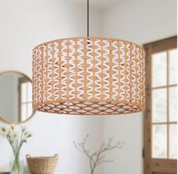 Woven Rattan Drum Pendant Light