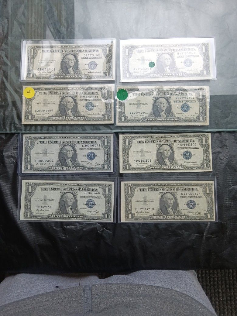 (Lot of 8)Legal Currency $1 Silver Certificates