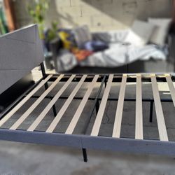 Grey Upholstered Platform Full Size Bedframe