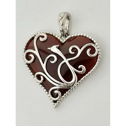 Sterling Silver 925 Peacock Carnelian Heart Pendant