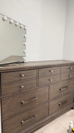 Dark Brown Wood Dresser with 7 Drawers