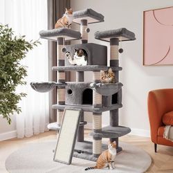 68 Inches Multi-Level Large Cat Tree for Large Kitties/Big Cat Tower with Condo/Cozy Plush ‌Pussycat Perches/Sisal Scratching Posts and Hammocks/Activ