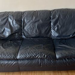 Dark Blue Leather Sofa – Comfy & Solid
