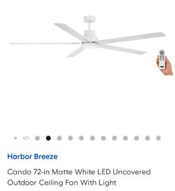 BRAND NEW Cando 72" Matte White Indoor/Outdoor Ceiling Fan with LED Light and Remote