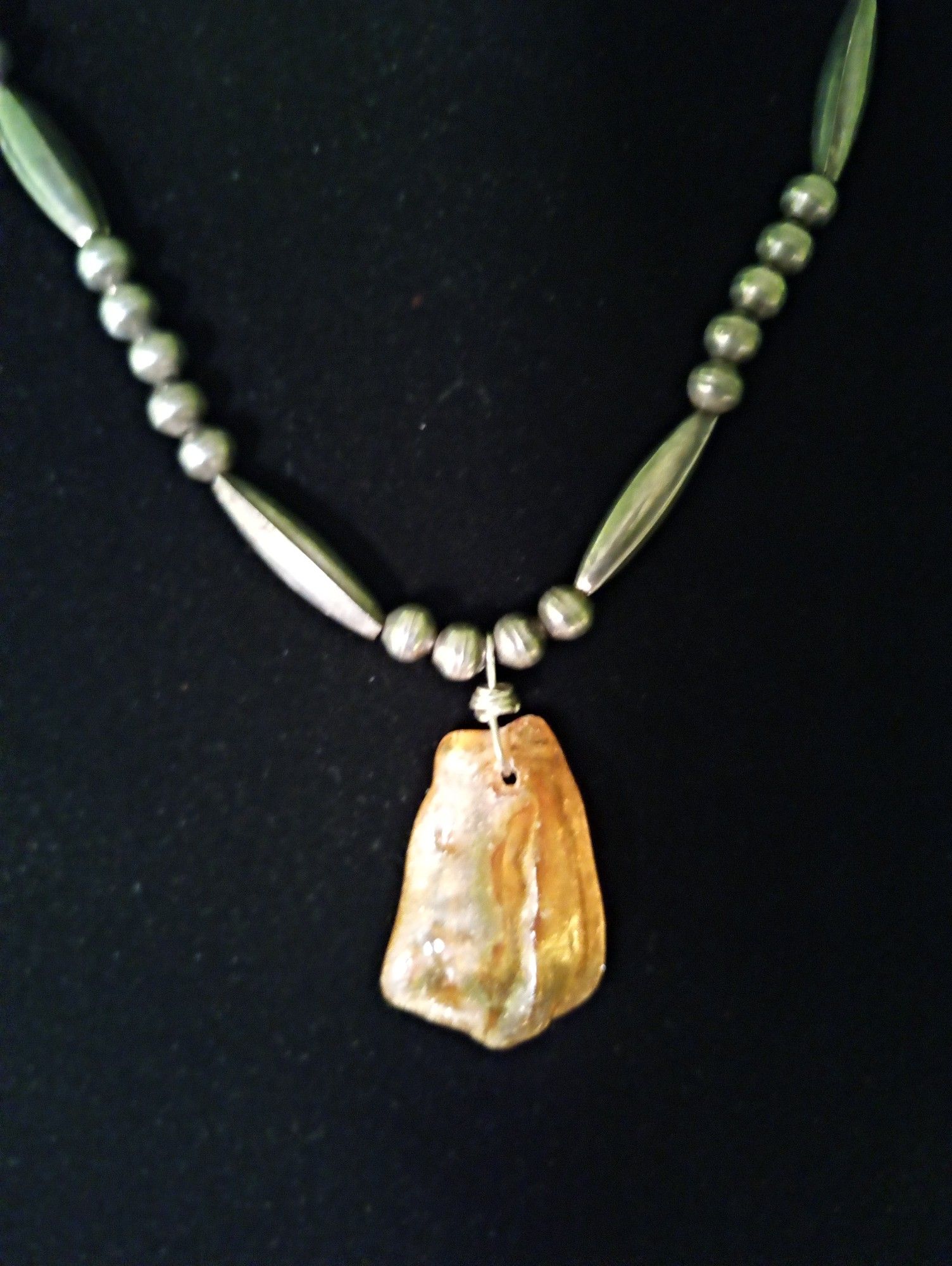 Sterling silver and Amber Navajo necklace