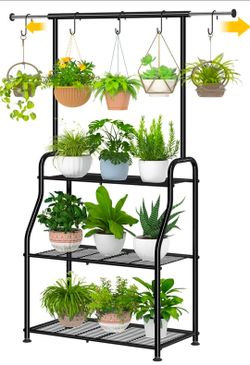 Simple Trending Plant Stand Indoor Outdoor, Heavy Duty Metal 3 Tiered Hanging Plant Shelf