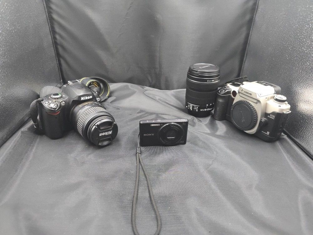 Camera Bundle – Sony CyberShot DSC-W830, Nikon D40X, Canon EOS Elan II E w/ Lens