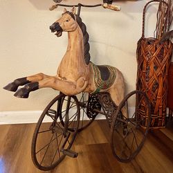Vtg RIDE ON Child Horse Tricycle Bike Victorian Rustic Farmhouse Decor Gift Idea