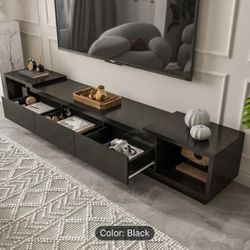 Sliding TV Table, Color Black, Extendable from 65.4” to 106.3" (used)