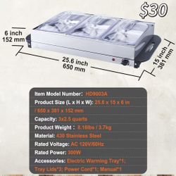 😀 VEVOR Electric Warming Tray, Food Warming Trays for Buffet, Warming Trays with Temp Control, Portable Stainless Steel 7.5 Quart Chafing Dish Set