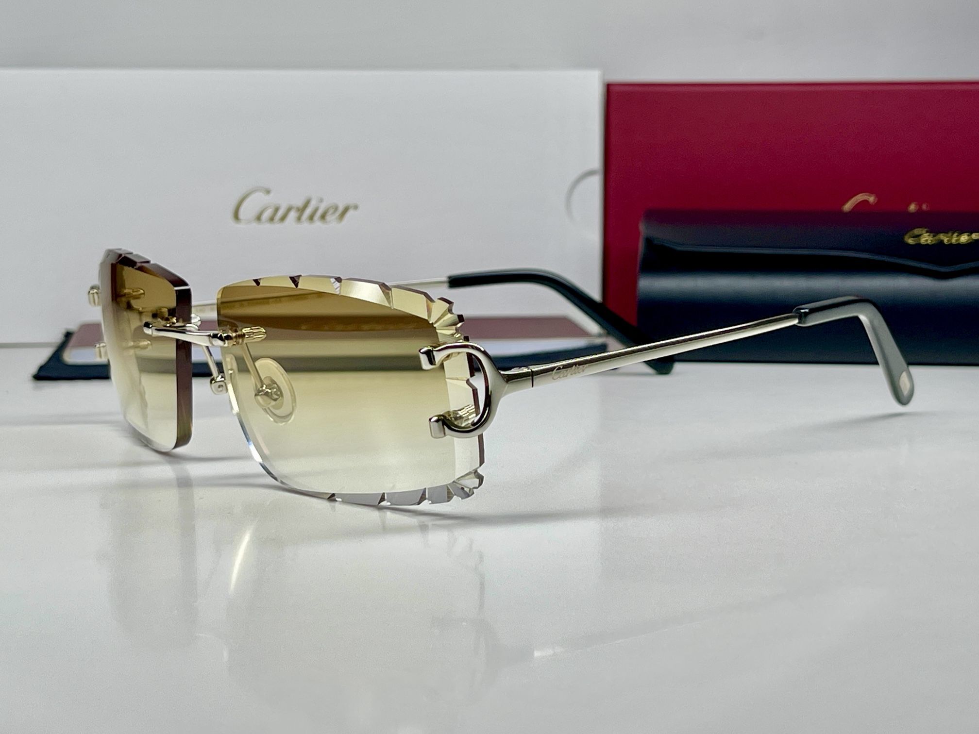 Silver Cartier Big C Sunglasses Brown Glasses