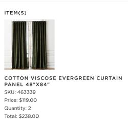 CB2 Green Viscose curtain panels X4