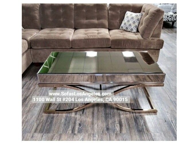 Brass Color Mirrored Living Room Coffee Table Modern Glam