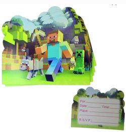 Minecraft Party Invitations Paper Cards