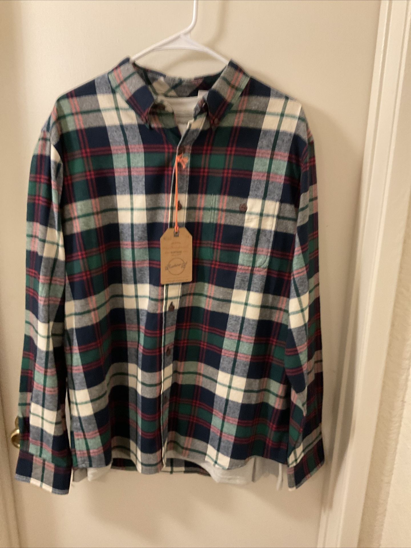 Weather Proof Vintage Performance Mens LongSleeve Flannel Size L/G Green Cowboy