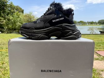 Balenciaga Women’s Triple S Faux Fur Black Size 9