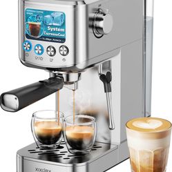 Espresso Machine 20 Bar with Milk Frother, Stainless Steel Coffee Maker with 42 oz Removable Water Tank for Cappuccino, Latte&Cold Brew, Home&Office, 