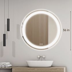 36” Naliyah Frameless Round LED Bathroom Mirror With Light