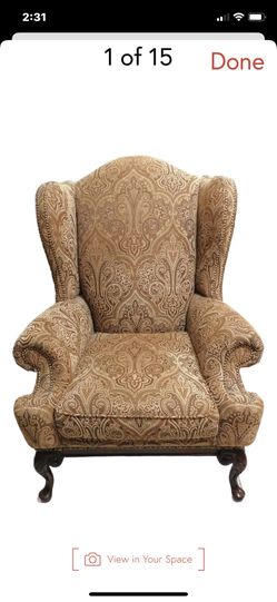 Oversized Taylor King Carved Ram Feet Paisley Wingback Armchair 