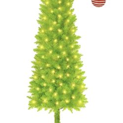 🎄 6FT Whimsical Artificial Christmas Tree – Lime Green Design with Tree Skirt & Red Ball Ornament 🎅