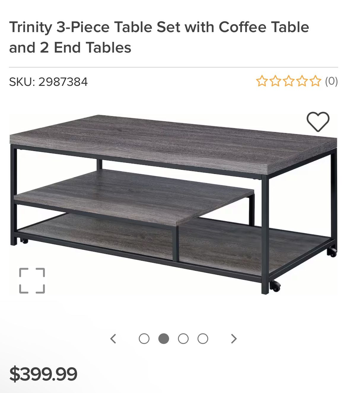 3-Piece Table Set with Coffee Table and 2 End Tables