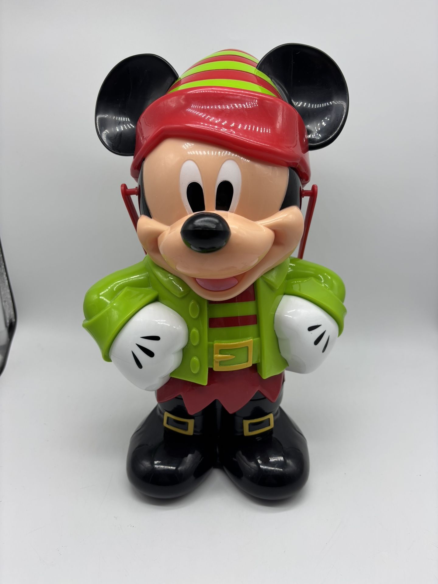 Disney Parks Mickey Mouse Popcorn Bucket Elf Souvenir Christmas Red Green 2015