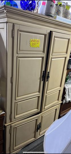 Large French Country Armoire / Entertainment Cabinet – Cream Wood Finish