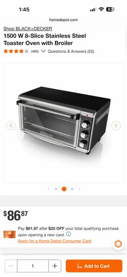 Shop BLACK+DECKER 1500 W 8-Slice Stainless Steel Toaster Oven with Broiler